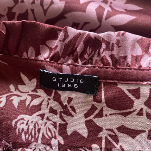 Studio 1886 plum long sleeve pullover blouse with tie closure women's size L - Picture 8 of 9